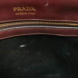 Pre Owned Prada Burgundy/Grey Saffiano Leather Bibliotheque Tote