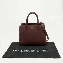 Pre Owned Prada Burgundy/Grey Saffiano Leather Bibliotheque Tote