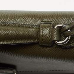 Pre Owned Prada Olive Green Saffiano Lux Leather Mini Sound Top Handle Bag