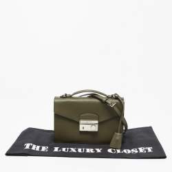 Pre Owned Prada Olive Green Saffiano Lux Leather Mini Sound Top Handle Bag