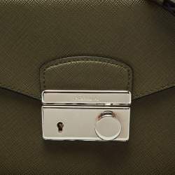 Pre Owned Prada Olive Green Saffiano Lux Leather Mini Sound Top Handle Bag