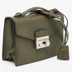 Pre Owned Prada Olive Green Saffiano Lux Leather Mini Sound Top Handle Bag