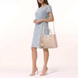 Pre Owned Prada Beige Saffiano Cuir Leather Medium Double Handle Tote
