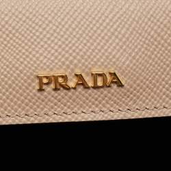 Pre Owned Prada Beige Saffiano Cuir Leather Medium Double Handle Tote