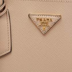 Pre Owned Prada Beige Saffiano Cuir Leather Medium Double Handle Tote