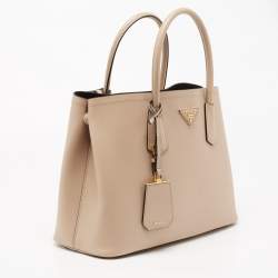 Pre Owned Prada Beige Saffiano Cuir Leather Medium Double Handle Tote