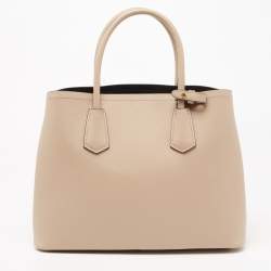 Pre Owned Prada Beige Saffiano Cuir Leather Medium Double Handle Tote