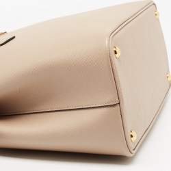 Pre Owned Prada Beige Saffiano Cuir Leather Medium Double Handle Tote