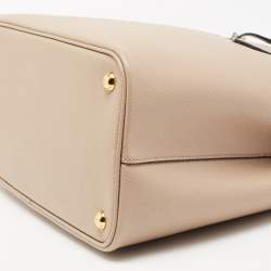 Pre Owned Prada Beige Saffiano Cuir Leather Medium Double Handle Tote