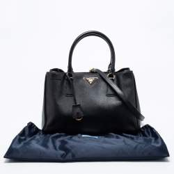 Pre Owned Prada Black Saffiano Lux Leather Small Middle Zip Tote