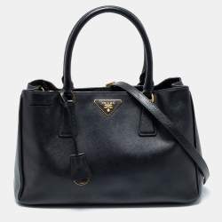 Pre Owned Prada Black Saffiano Lux Leather Small Middle Zip Tote