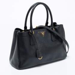 Pre Owned Prada Black Saffiano Lux Leather Small Middle Zip Tote