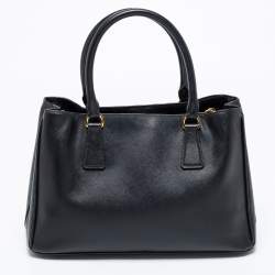 Pre Owned Prada Black Saffiano Lux Leather Small Middle Zip Tote