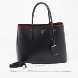 Pre Owned Prada Black Saffiano Cuir Leather Medium Double Handle Tote