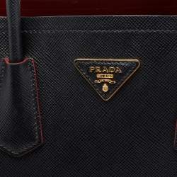 Pre Owned Prada Black Saffiano Cuir Leather Medium Double Handle Tote