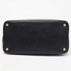 Pre Owned Prada Black Saffiano Cuir Leather Medium Double Handle Tote