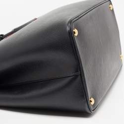 Pre Owned Prada Black Saffiano Cuir Leather Medium Double Handle Tote