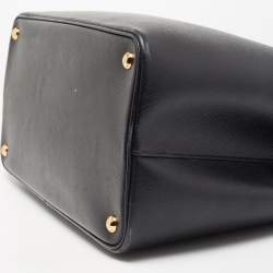 Pre Owned Prada Black Saffiano Cuir Leather Medium Double Handle Tote