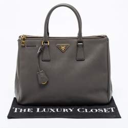 Pre Owned Prada Grey Saffiano Leather Large Double Zip Tote