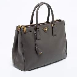 Pre Owned Prada Grey Saffiano Leather Large Double Zip Tote