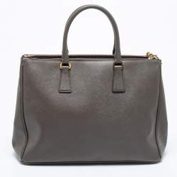 Pre Owned Prada Grey Saffiano Leather Large Double Zip Tote