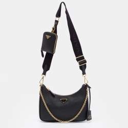 Pre Owned Prada Black Saffiano Lux Leather Re-Edition 2005 Shoulder Bag