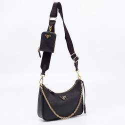 Pre Owned Prada Black Saffiano Lux Leather Re-Edition 2005 Shoulder Bag