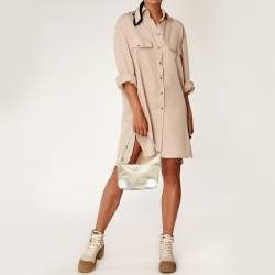 Pre Owned Prada Cream/White Nylon and Leather Baguette Bag