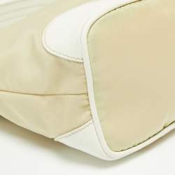 Pre Owned Prada Cream/White Nylon and Leather Baguette Bag