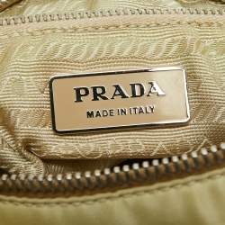 Pre Owned Prada Cream/White Nylon and Leather Baguette Bag