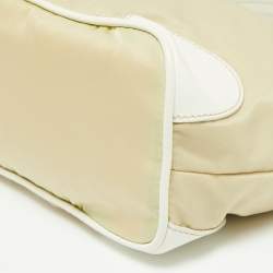 Pre Owned Prada Cream/White Nylon and Leather Baguette Bag