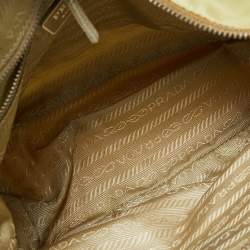 Pre Owned Prada Cream/White Nylon and Leather Baguette Bag