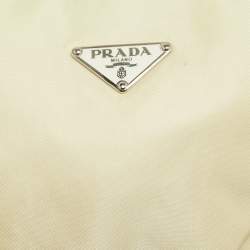 Pre Owned Prada Cream/White Nylon and Leather Baguette Bag