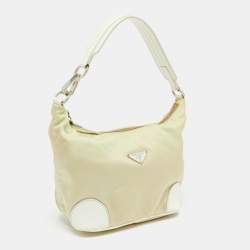 Pre Owned Prada Cream/White Nylon and Leather Baguette Bag
