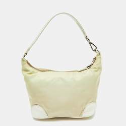 Pre Owned Prada Cream/White Nylon and Leather Baguette Bag