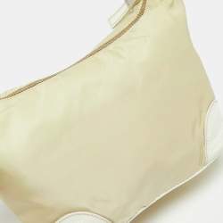 Pre Owned Prada Cream/White Nylon and Leather Baguette Bag