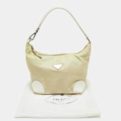 Pre Owned Prada Cream/White Nylon and Leather Baguette Bag
