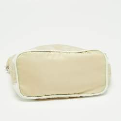Pre Owned Prada Cream/White Nylon and Leather Baguette Bag