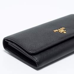 Pre Owned Prada Black Saffiano Leather Flap Continental Wallet