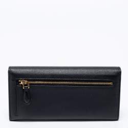 Pre Owned Prada Black Saffiano Leather Flap Continental Wallet