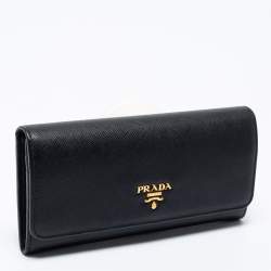 Pre Owned Prada Black Saffiano Leather Flap Continental Wallet