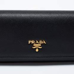 Pre Owned Prada Black Saffiano Leather Flap Continental Wallet