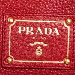 Pre Owned Prada Red Vitello Daino Leather Shopper Tote