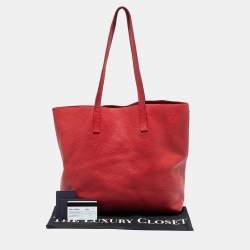 Pre Owned Prada Red Vitello Daino Leather Shopper Tote