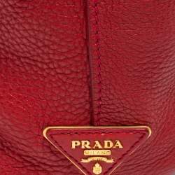 Pre Owned Prada Red Vitello Daino Leather Shopper Tote