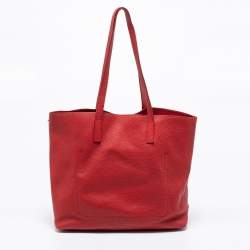 Pre Owned Prada Red Vitello Daino Leather Shopper Tote