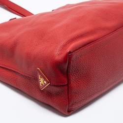 Pre Owned Prada Red Vitello Daino Leather Shopper Tote