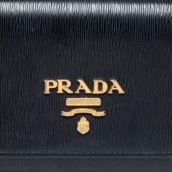 Pre Owned Prada Black Vitello Move Leather Wallet on Chain