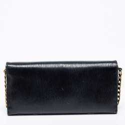 Pre Owned Prada Black Vitello Move Leather Wallet on Chain