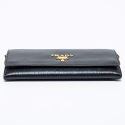 Pre Owned Prada Black Vitello Move Leather Wallet on Chain